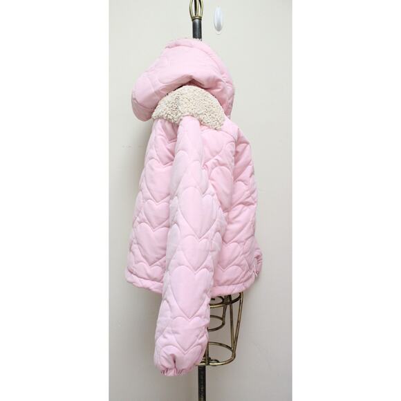 NWT For Love & Lemons Pink Ruffle Heart Puffer Sherpa Cropped Jacket Size XS - Picture 4 of 6